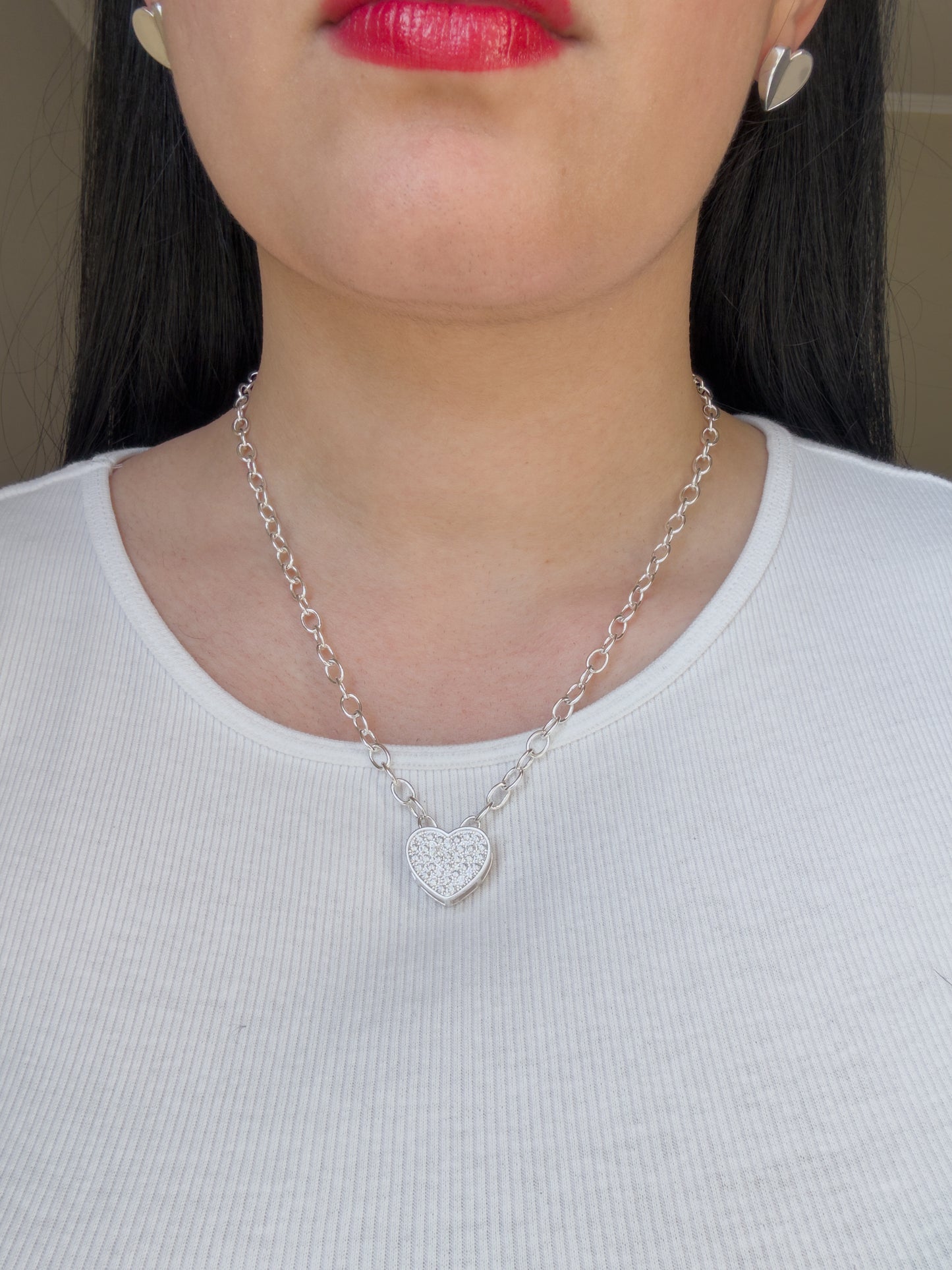 Collar Corazón Brillante Plateado